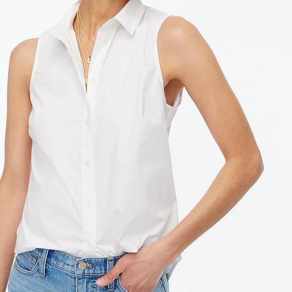 J.Crew Factory Sleeveless Cotton Poplin Shirt White Size 0 NWT - Picture 1 of 5